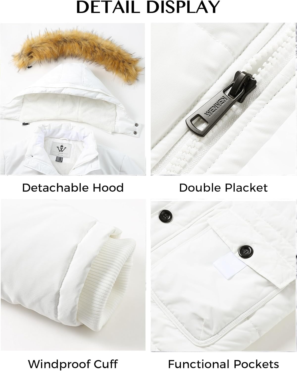 image:imageWenVen Mens Winter Coat Warm Parka Jacket with Faux Fur Removable HoodWhite