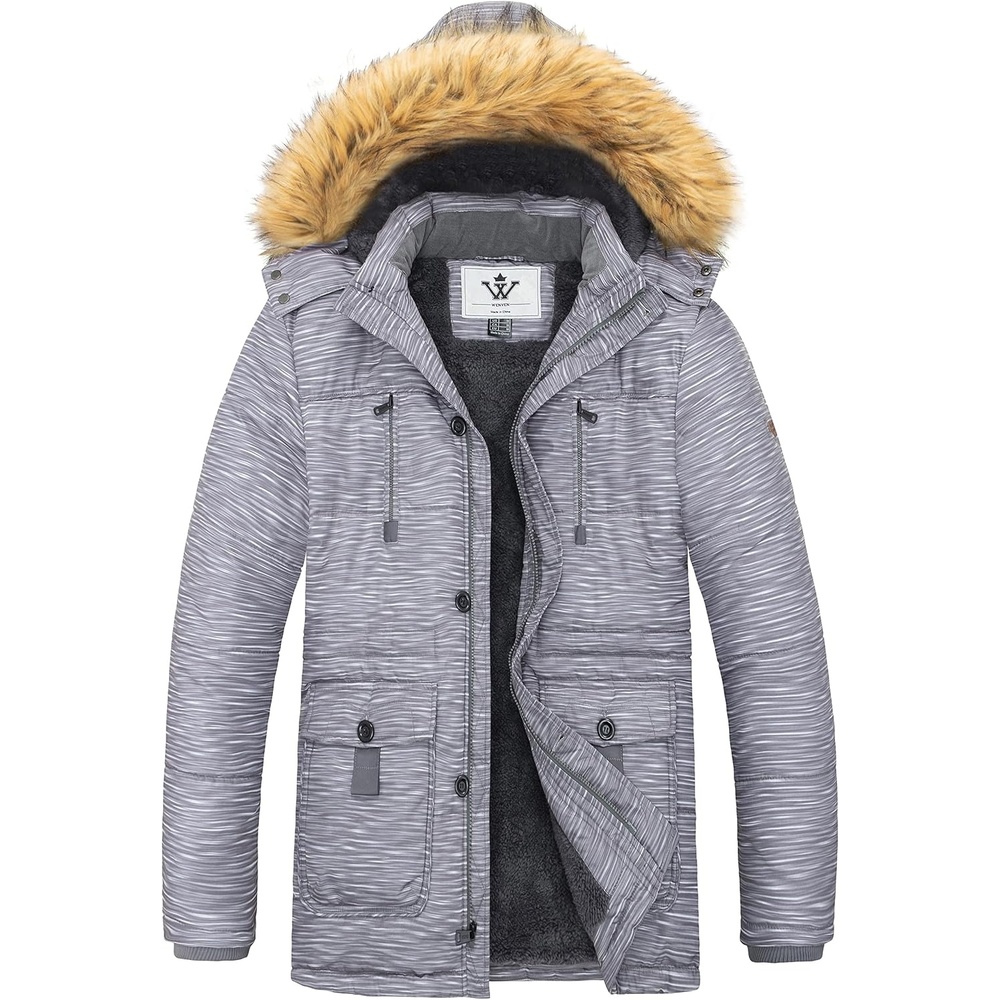 image:imageWenVen Mens Winter Coat Warm Parka Jacket with Faux Fur Removable HoodCharcoal Heather