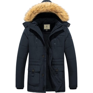 WenVen Men’s Winter Coat Warm Parka Jacket with Faux Fur Removable Hood(Navy)