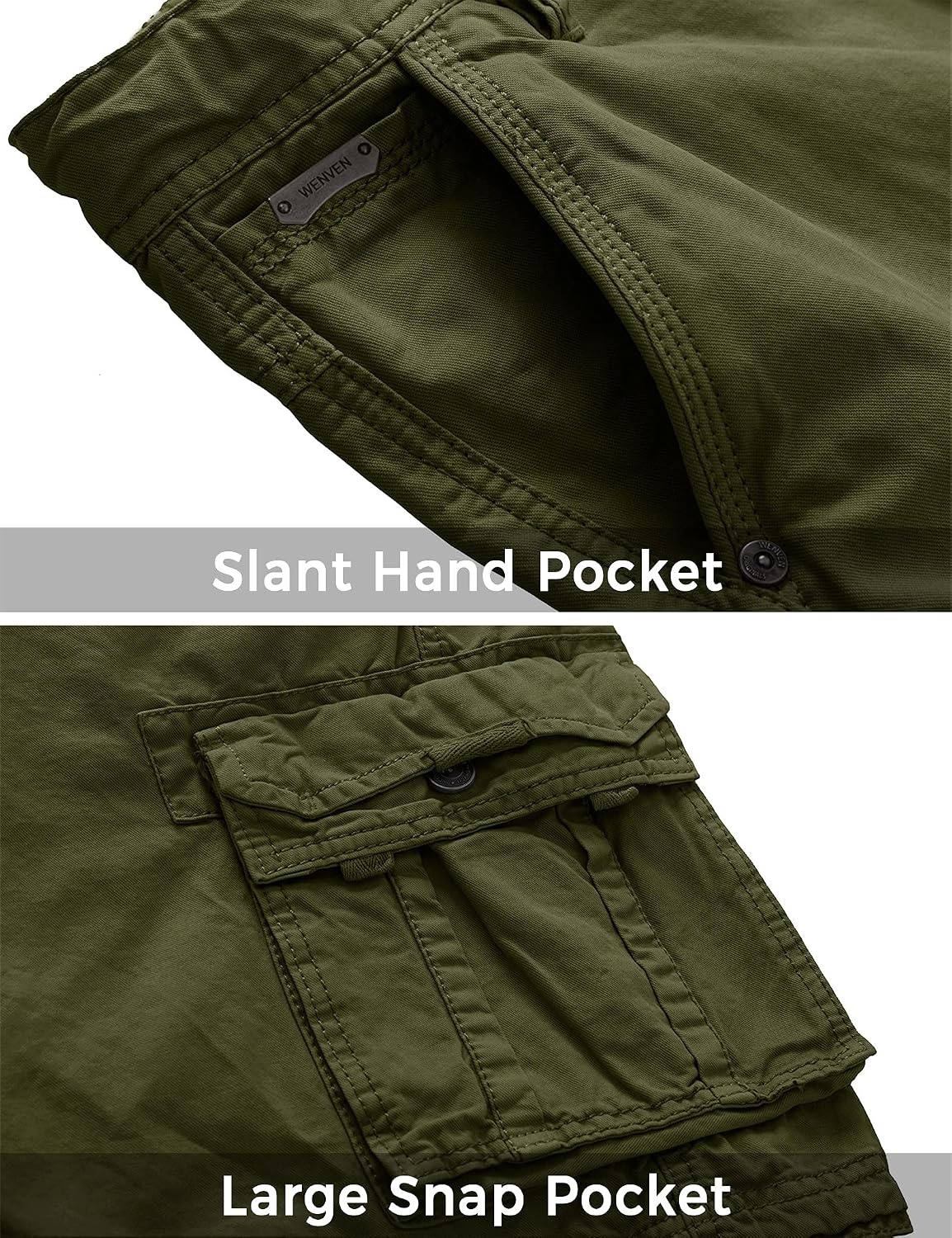 image:imageWenVen Mens Cotton Twill Cargo Shorts Classic Relaxed Fit Reg and Big amp Tall SizesMilitary Green