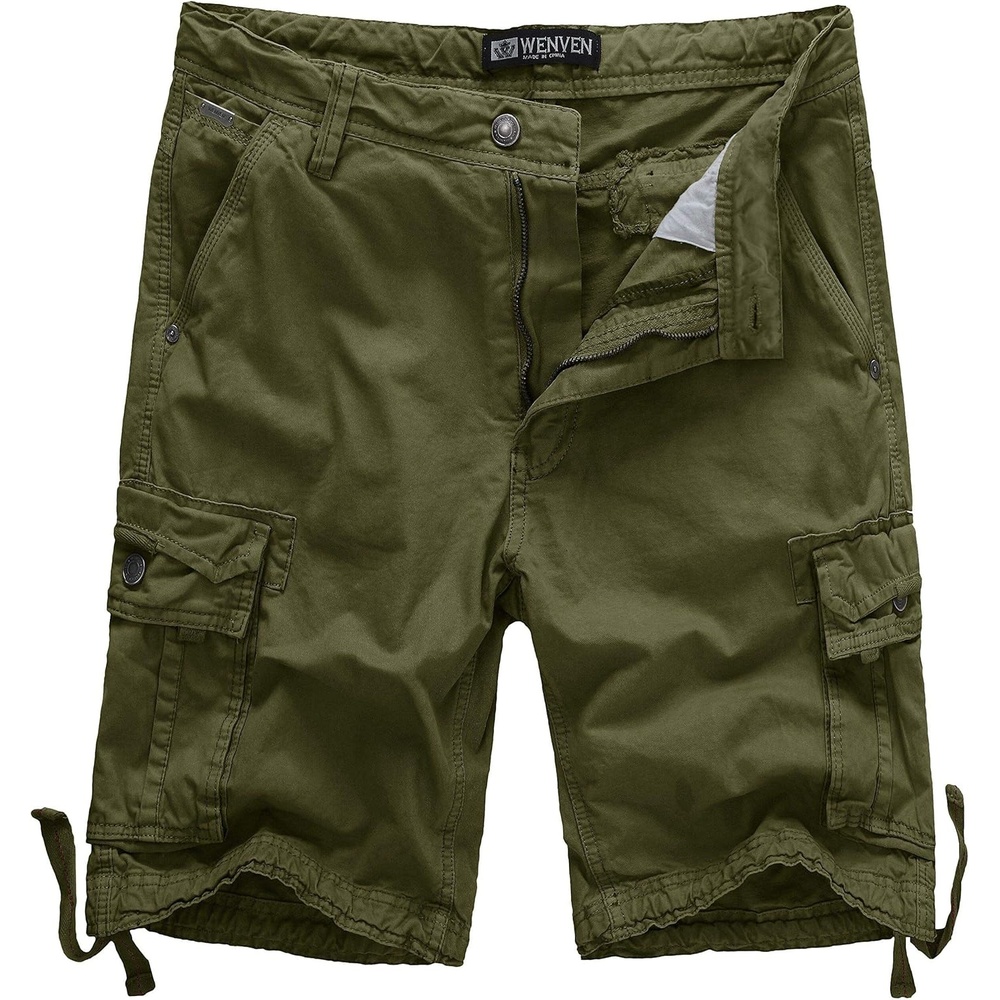 image:imageWenVen Mens Cotton Twill Cargo Shorts Classic Relaxed Fit Reg and Big amp Tall SizesMilitary Green