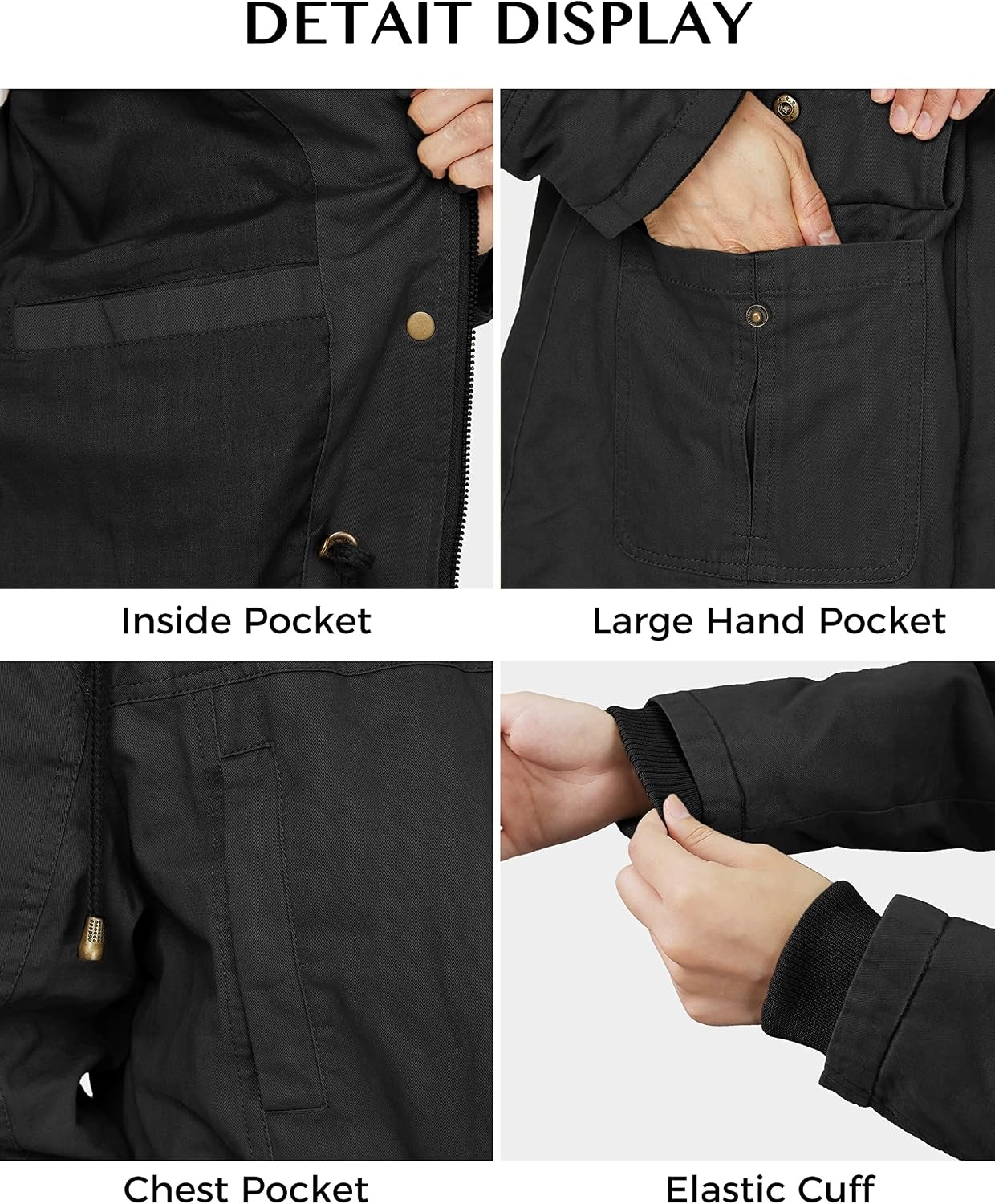 image:imageWenVen Womens Cotton Military Jacket Lightweight Casual Anorak Coat Spring amp Fall Outerwear with Removable HoodBlack
