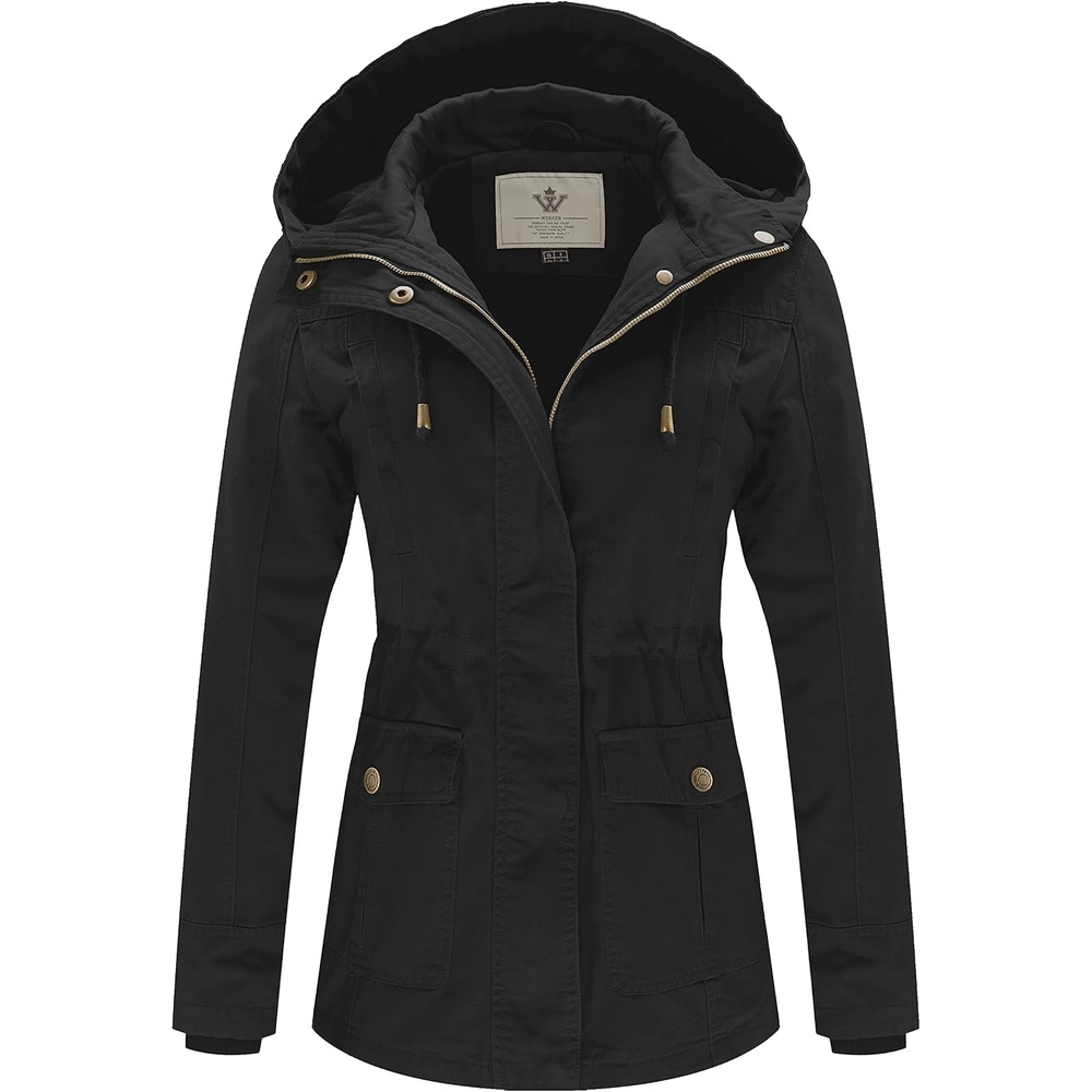 image:imageWenVen Womens Cotton Military Jacket Lightweight Casual Anorak Coat Spring amp Fall Outerwear with Removable HoodBlack