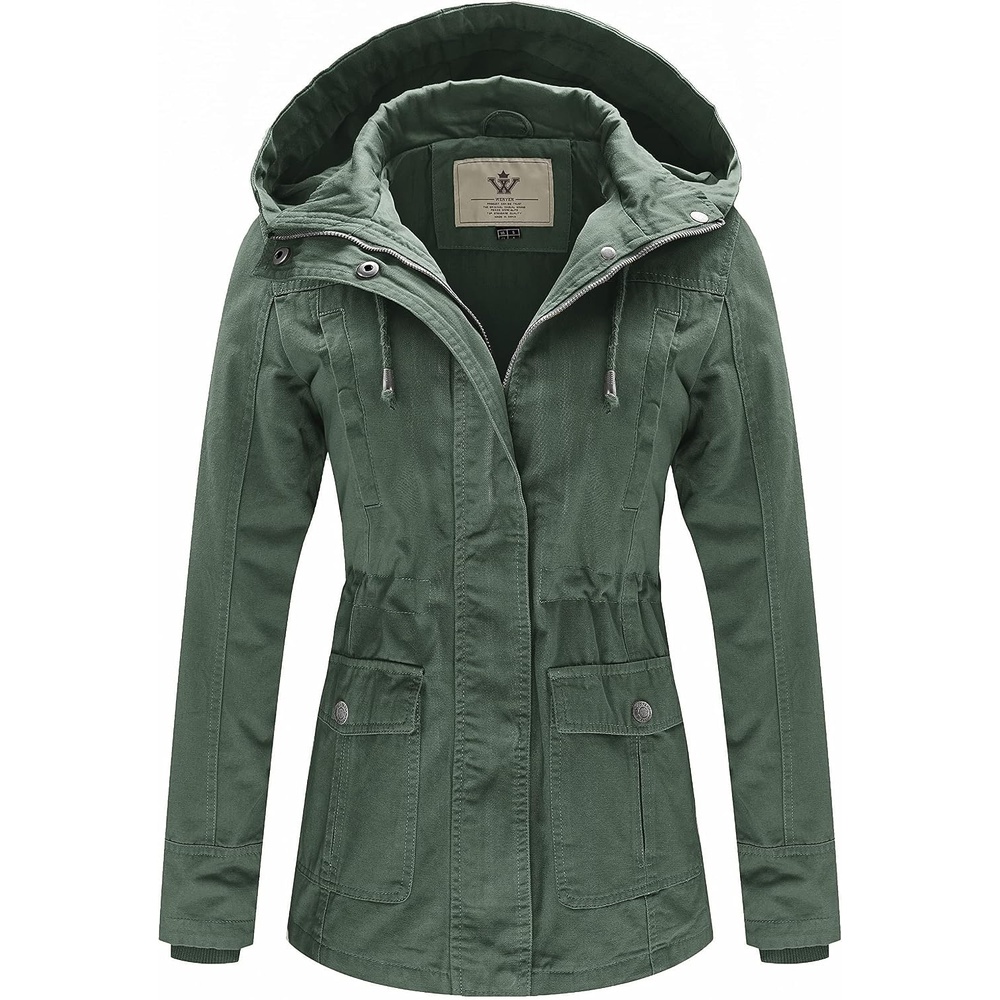 image:imageWenVen Womens Cotton Military Jacket Lightweight Casual Anorak Coat Spring amp Fall Outerwear with Removable HoodGreen