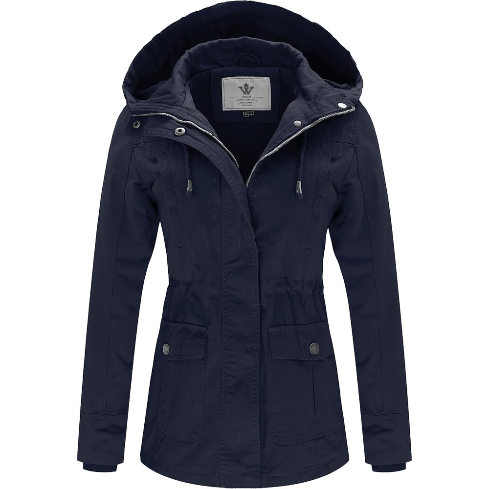 image:imageWenVen Womens Cotton Military Jacket Lightweight Casual Anorak Coat Spring amp Fall Outerwear with Removable HoodNavy