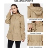 WenVen Women’s Cotton Military Jacket Lightweight Casual Anorak Coat | Spring & Fall Outerwear with Removable Hood(Khaki)