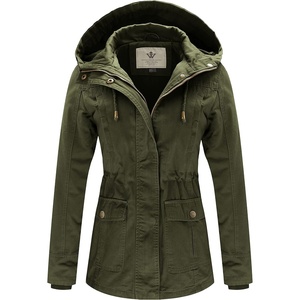 WenVen Women’s Cotton Military Jacket Lightweight Casual Anorak Coat | Spring & Fall Outerwear with Removable Hood(Army Green)