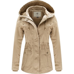 WenVen Women’s Cotton Military Jacket Lightweight Casual Anorak Coat | Spring & Fall Outerwear with Removable Hood(Khaki)