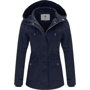 WenVen Women’s Cotton Military Jacket Lightweight Casual Anorak Coat | Spring & Fall Outerwear with Removable Hood(Navy)