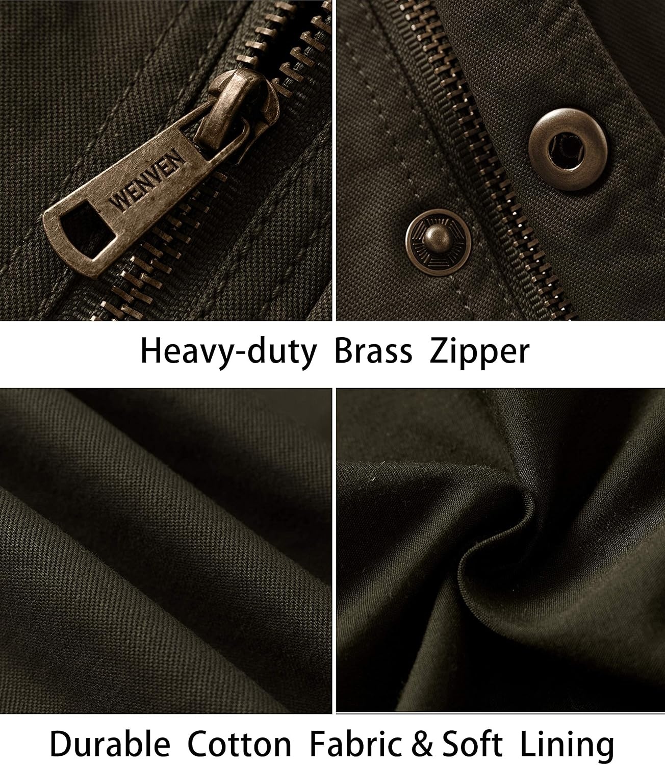 image:imageWenVen Mens Casual Canvas Cotton Military Lapel Jacket SpringFall Utility Workwear Coat Regular Big Tall SizesArmy Green