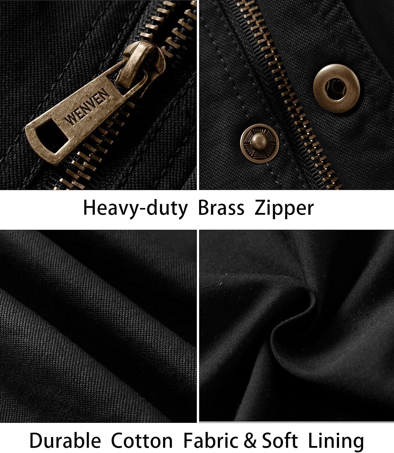 image:imageWenVen Mens Casual Canvas Cotton Military Lapel Jacket SpringFall Utility Workwear Coat Regular Big Tall SizesBlack