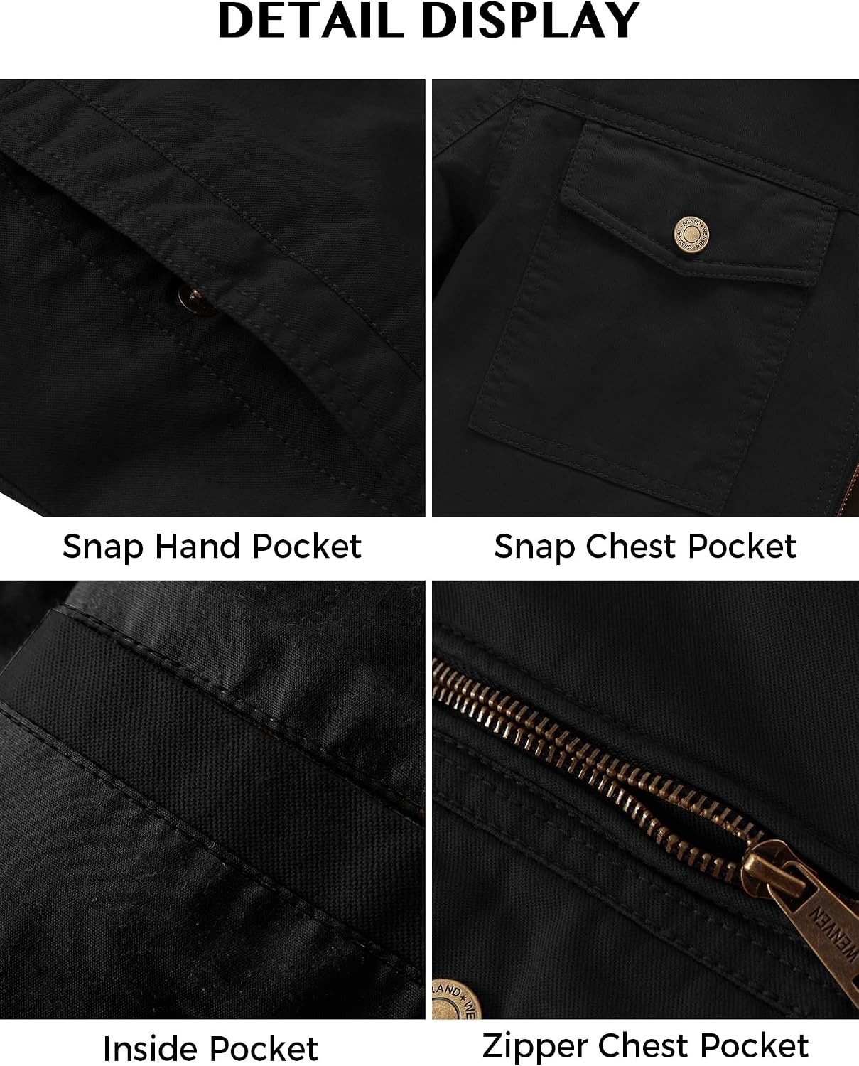 image:imageWenVen Mens Casual Canvas Cotton Military Lapel Jacket SpringFall Utility Workwear Coat Regular Big Tall SizesBlack