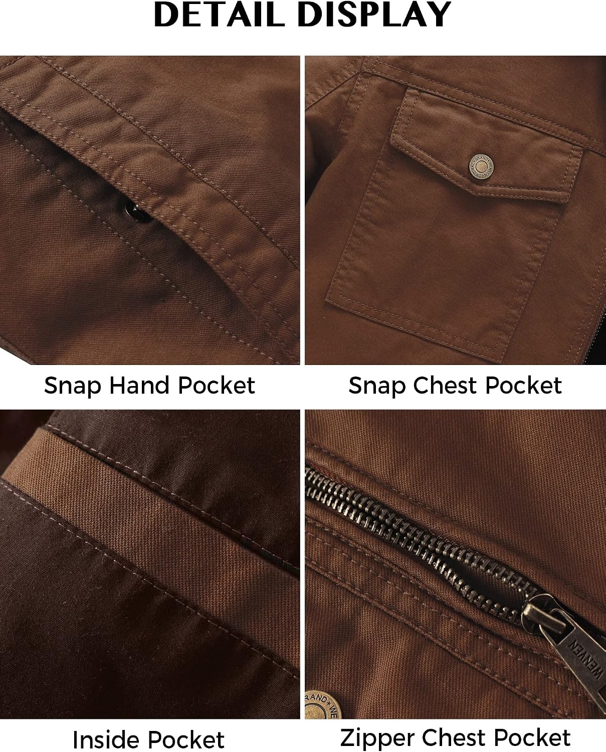 image:imageWenVen Mens Casual Canvas Cotton Military Lapel Jacket SpringFall Utility Workwear Coat Regular Big Tall SizesCoffee