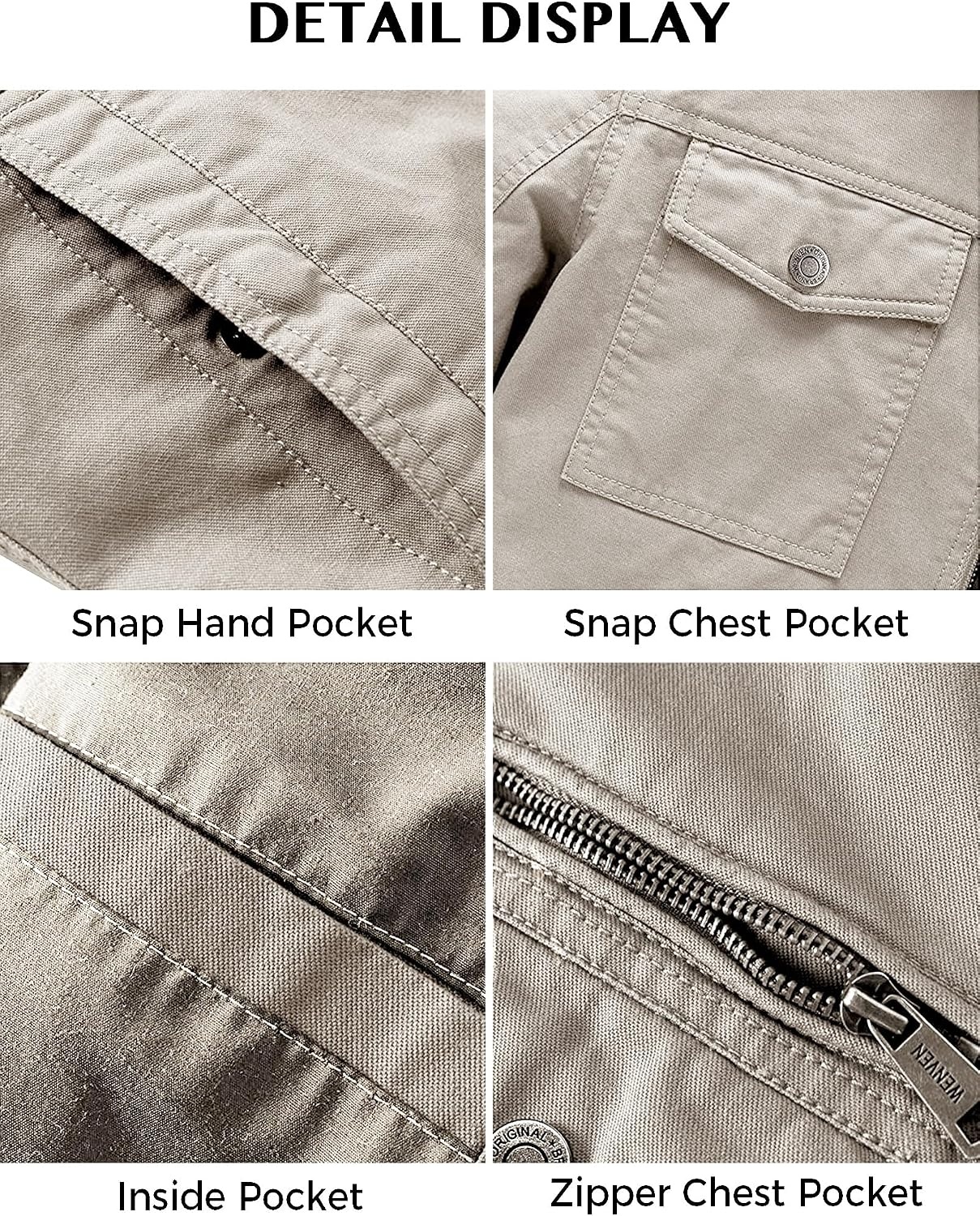 image:imageWenVen Mens Casual Canvas Cotton Military Lapel Jacket SpringFall Utility Workwear Coat Regular Big Tall SizesDesert Sand