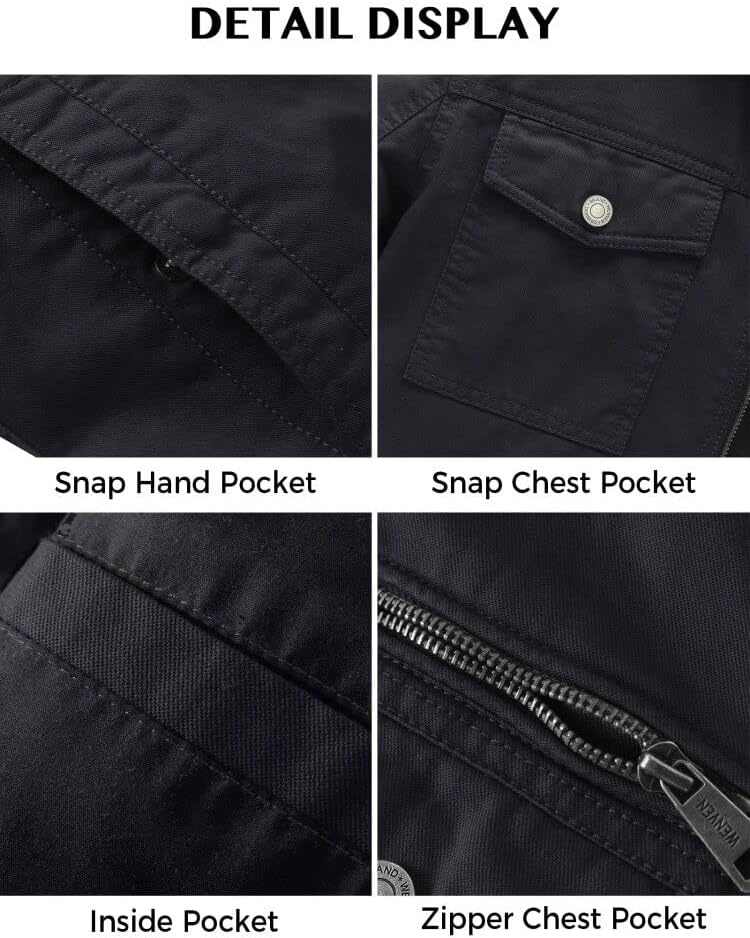 image:imageWenVen Mens Casual Canvas Cotton Military Lapel Jacket SpringFall Utility Workwear Coat Regular Big Tall SizesGrey