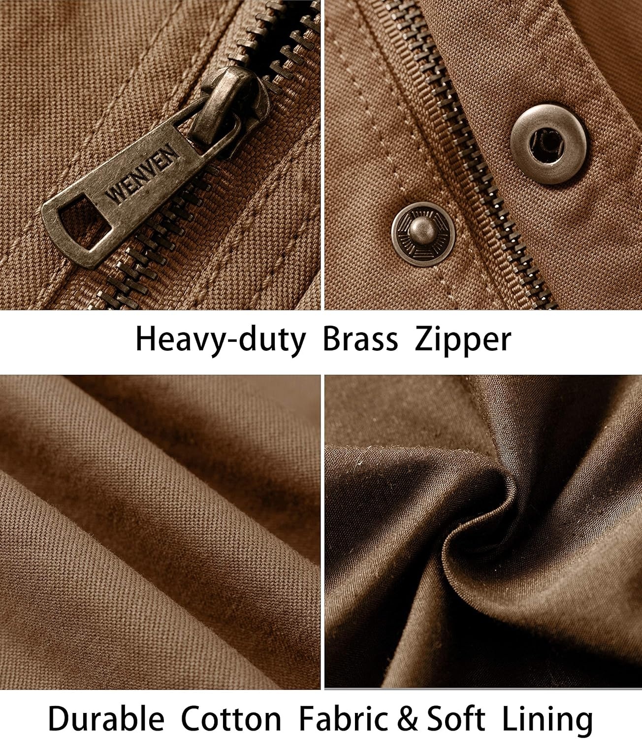 image:imageWenVen Mens Casual Canvas Cotton Military Lapel Jacket SpringFall Utility Workwear Coat Regular Big Tall SizesKhaki