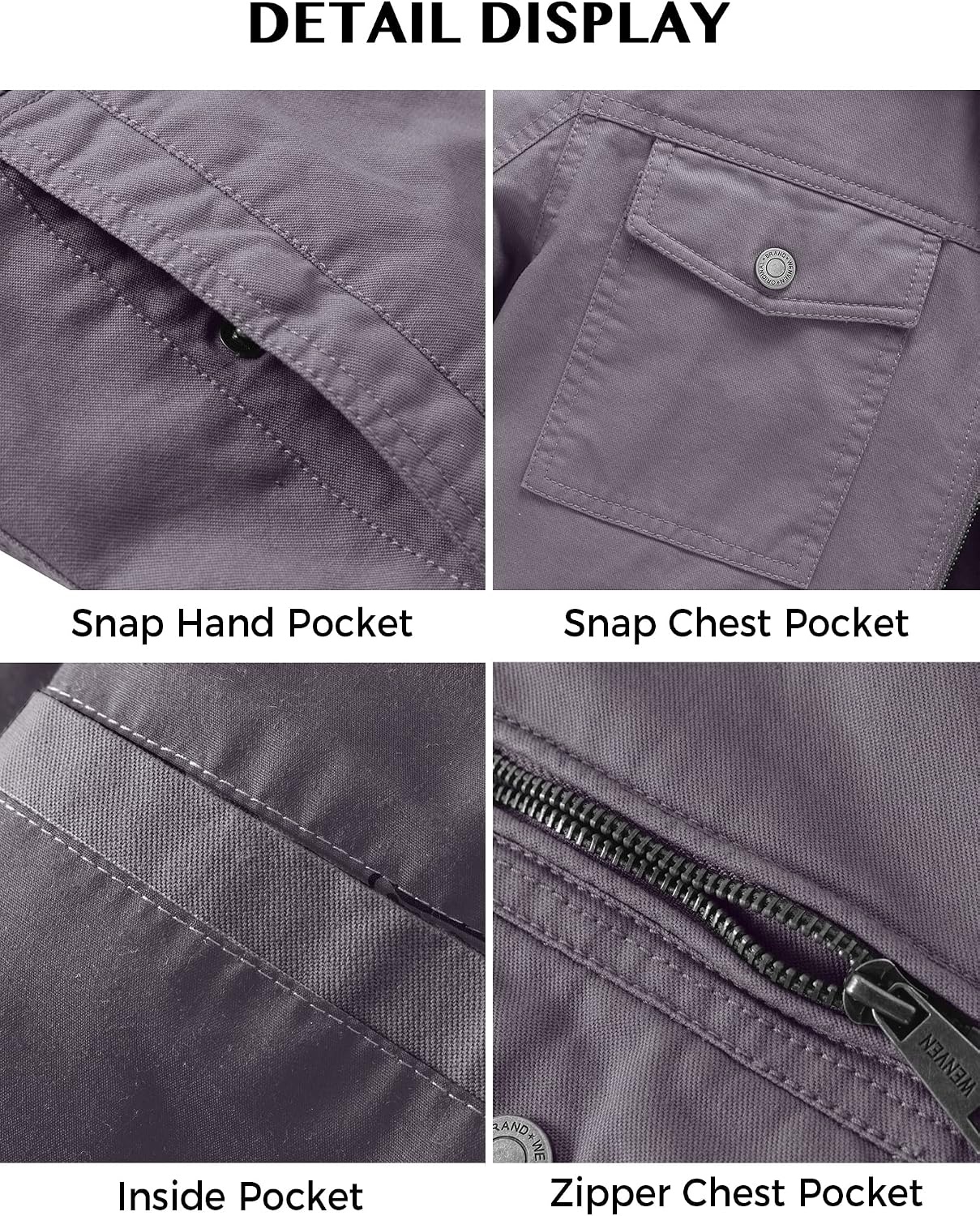 image:imageWenVen Mens Casual Canvas Cotton Military Lapel Jacket SpringFall Utility Workwear Coat Regular Big Tall SizesLight Grey