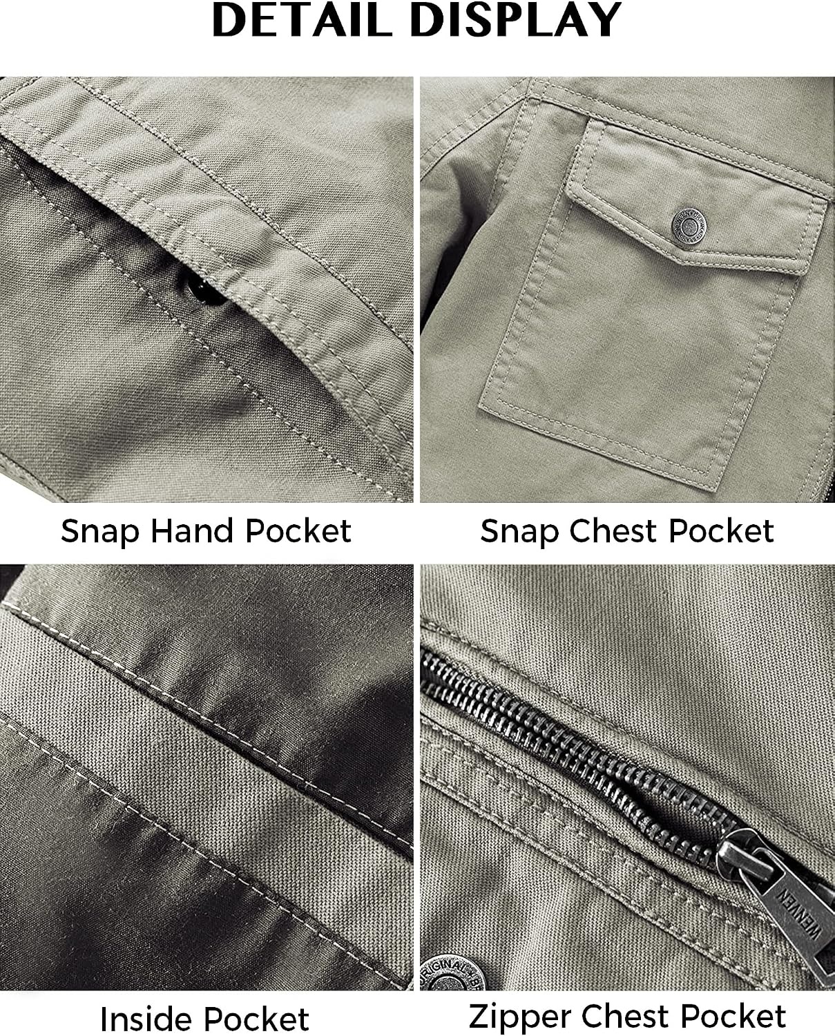 image:imageWenVen Mens Casual Canvas Cotton Military Lapel Jacket SpringFall Utility Workwear Coat Regular Big Tall SizesLight Olive