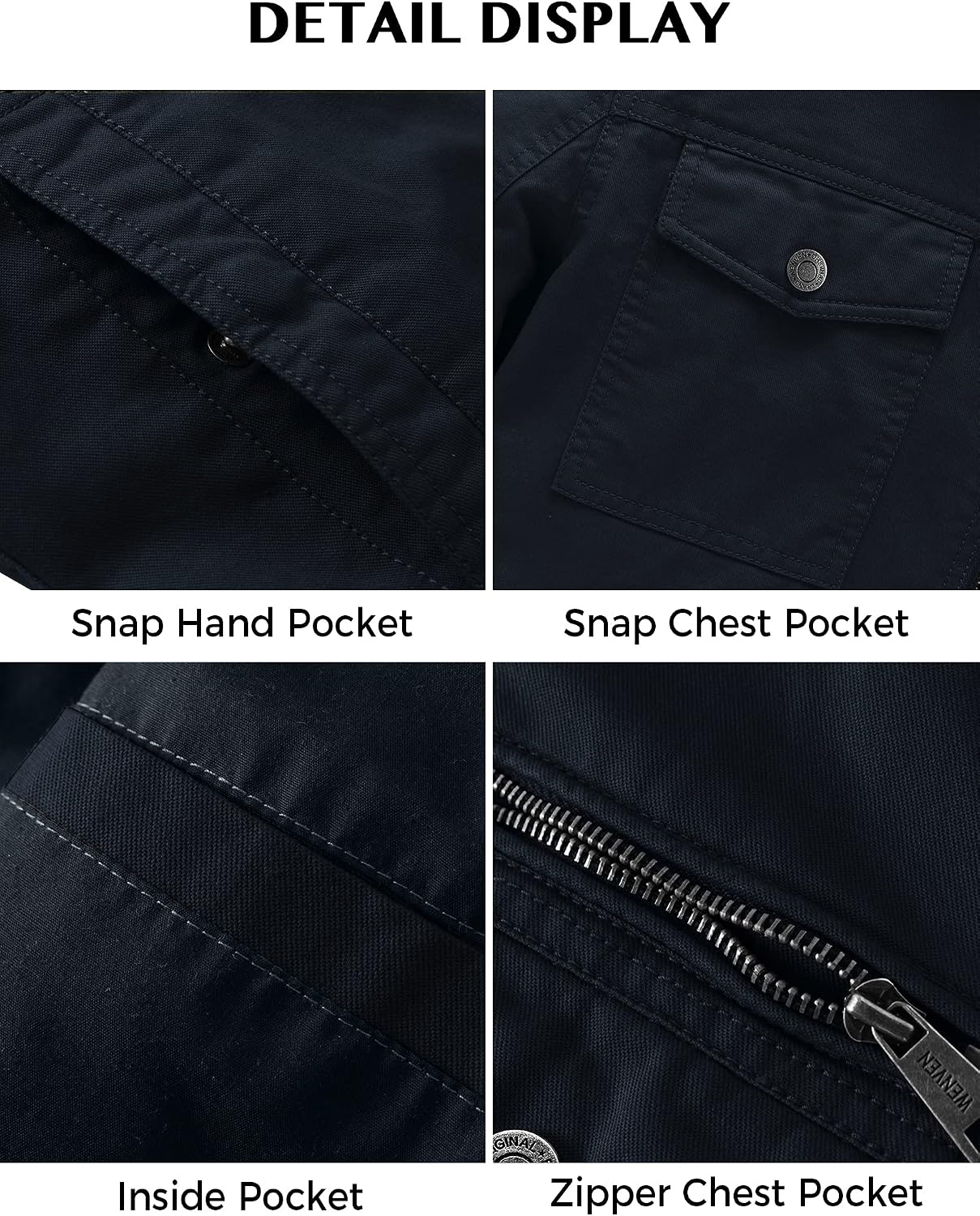 image:imageWenVen Mens Casual Canvas Cotton Military Lapel Jacket SpringFall Utility Workwear Coat Regular Big Tall SizesNavy
