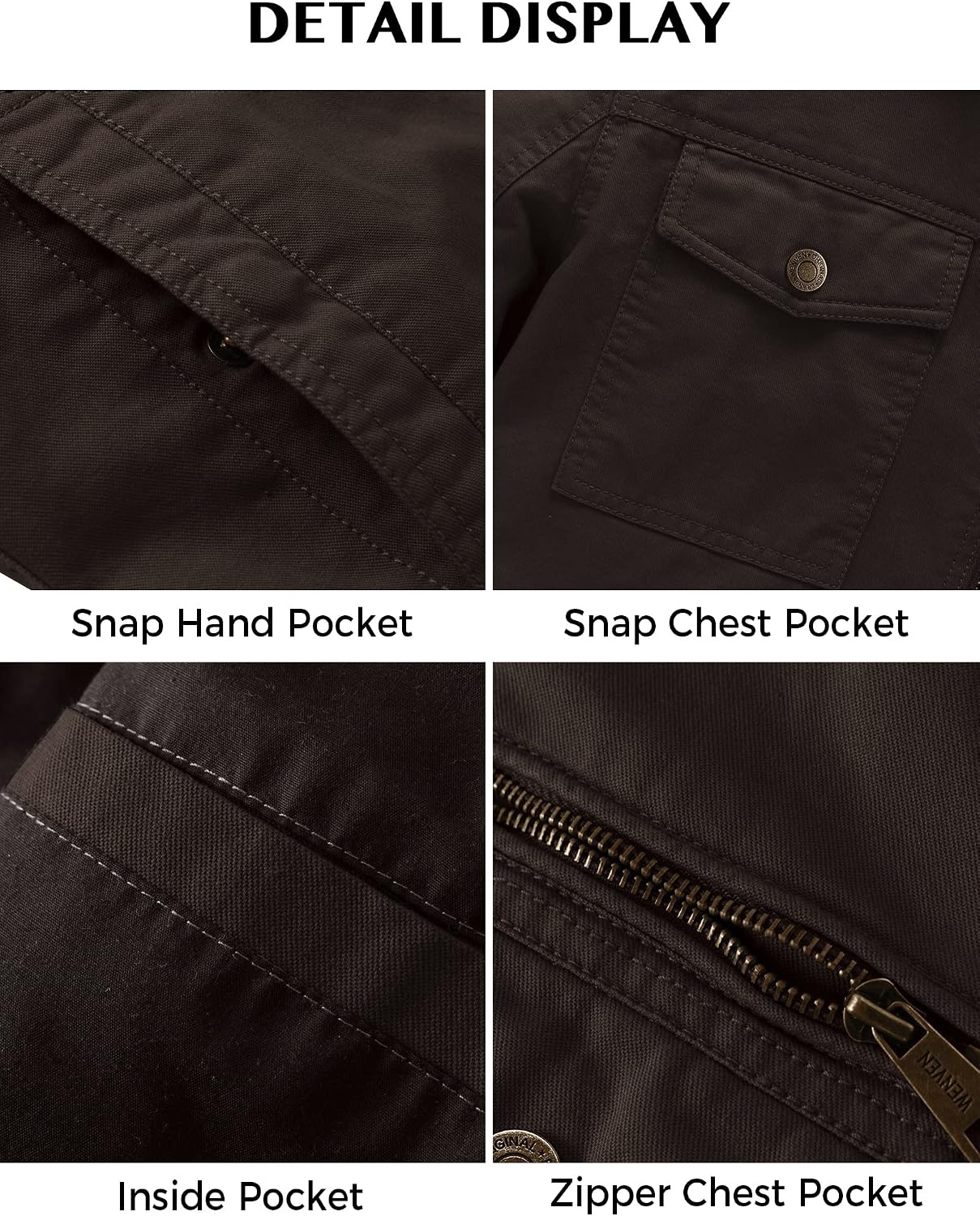 image:imageWenVen Mens Casual Canvas Cotton Military Lapel Jacket SpringFall Utility Workwear Coat Regular Big Tall SizesTobacco