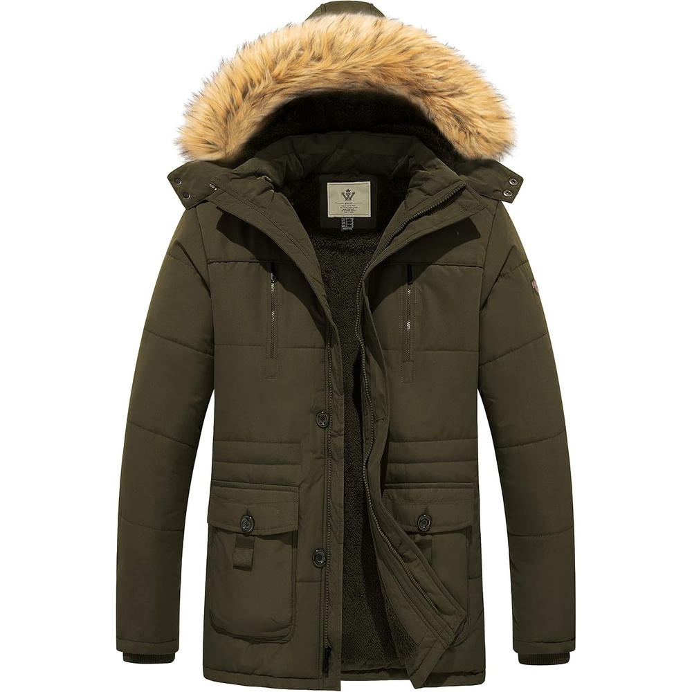 image:imageWenVen Mens Hooded Warm Coat Winter Parka Jacket Fleece Lined Puffer OuterwearArmy Green