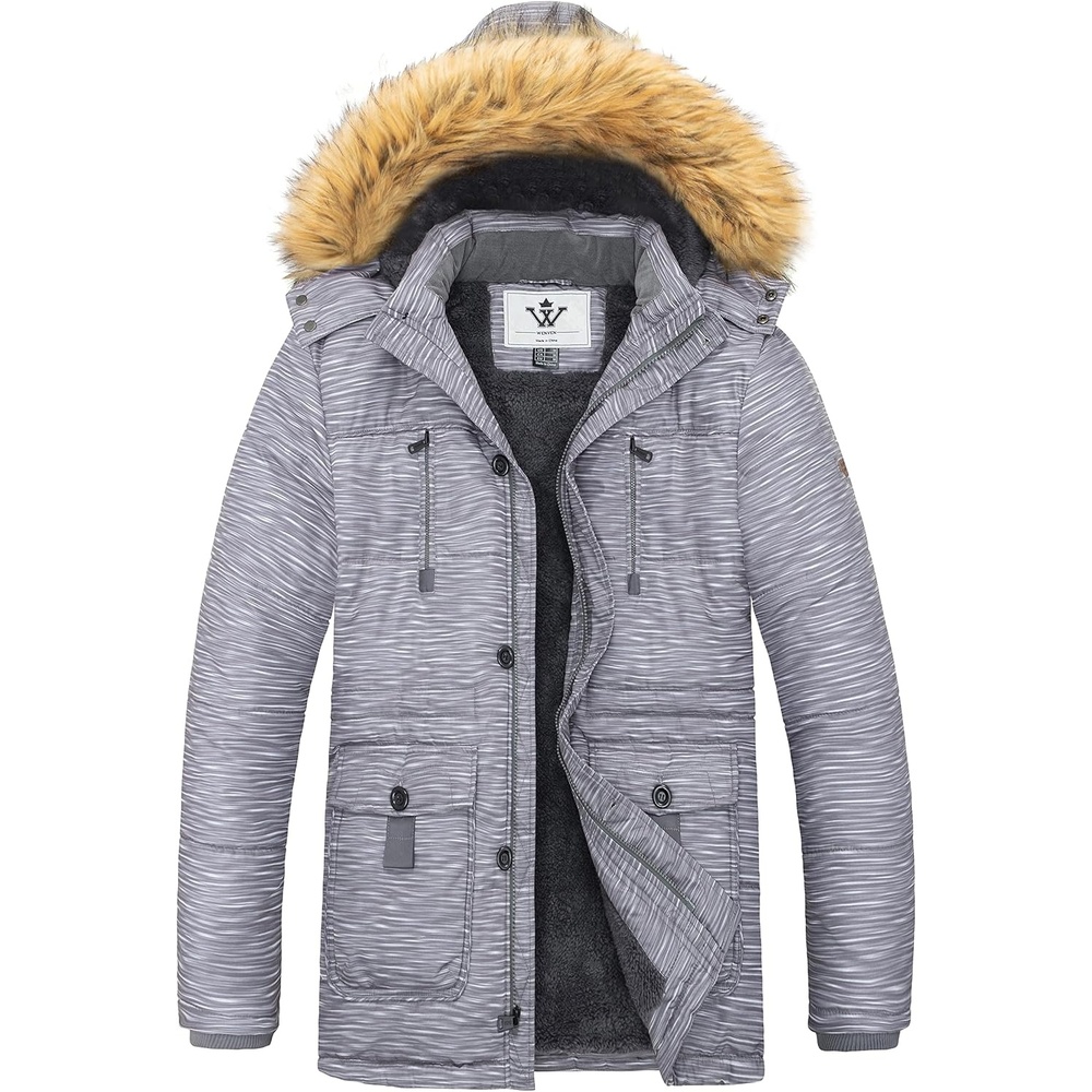 image:imageWenVen Mens Hooded Warm Coat Winter Parka Jacket Fleece Lined Puffer OuterwearCharcoal Heather