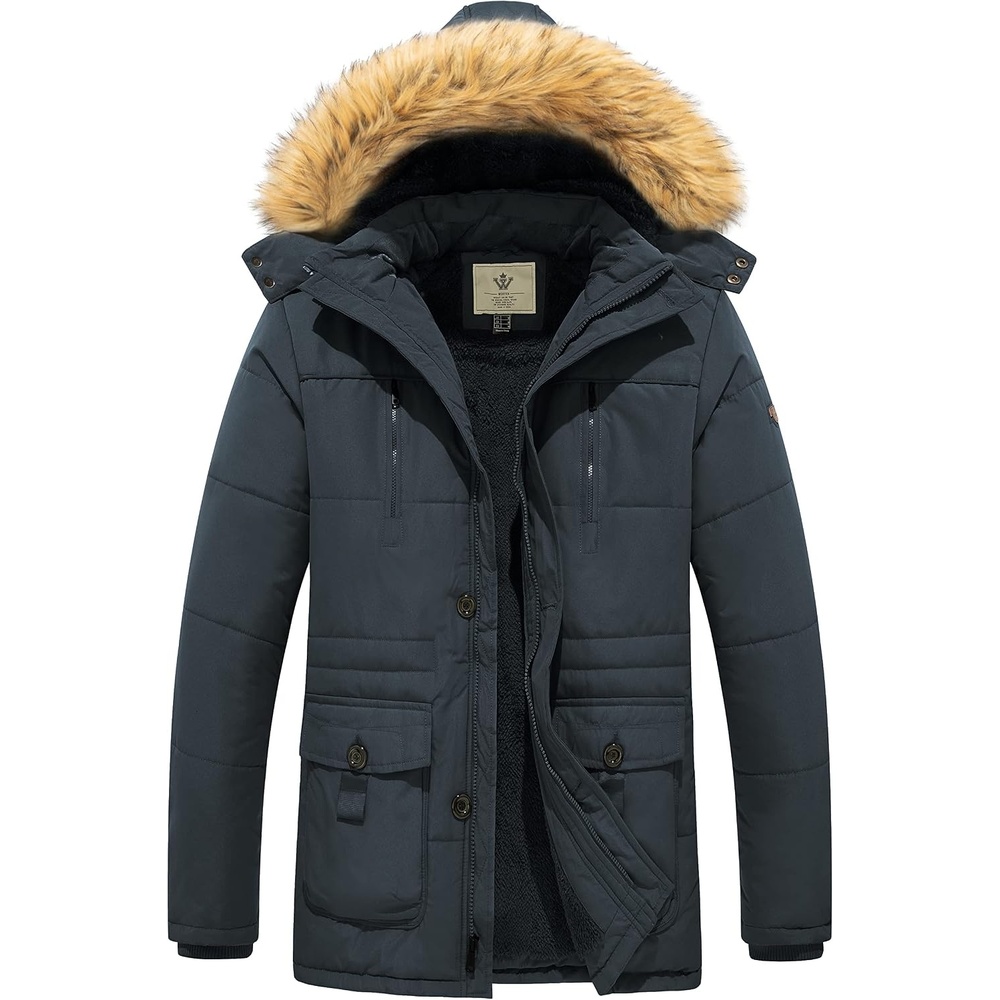image:imageWenVen Mens Hooded Warm Coat Winter Parka Jacket Fleece Lined Puffer OuterwearGrey