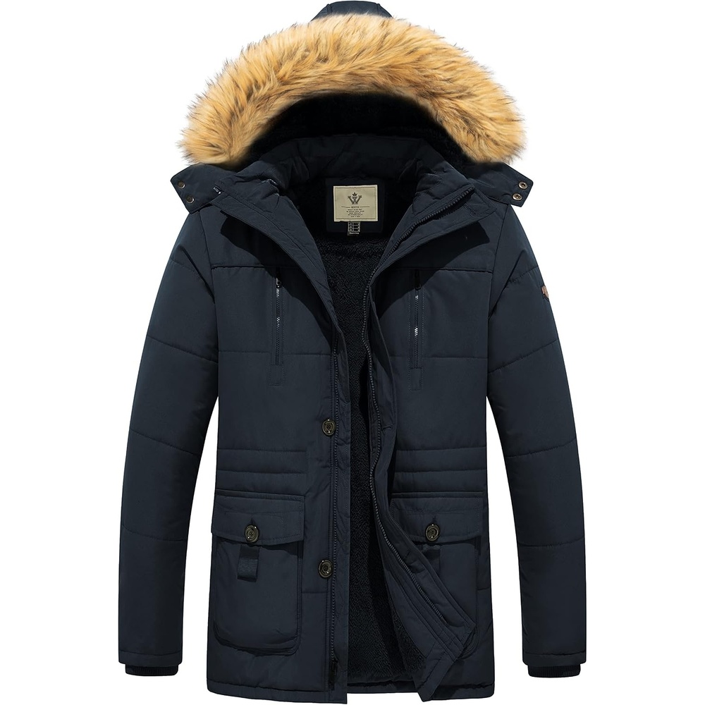 image:imageWenVen Mens Hooded Warm Coat Winter Parka Jacket Fleece Lined Puffer OuterwearNavy