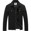 WenVen Men’s Casual Canvas Cotton Military Lapel Jacket | Spring-Fall Utility Workwear Coat Regular Big Tall Sizes(Black)