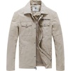 WenVen Men’s Casual Canvas Cotton Military Lapel Jacket | Spring-Fall Utility Workwear Coat Regular Big Tall Sizes(Desert Sand)