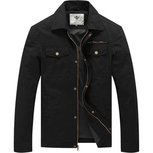 WenVen Men’s Casual Canvas Cotton Military Lapel Jacket | Spring-Fall Utility Workwear Coat Regular Big Tall Sizes(Black)
