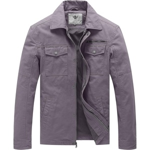 WenVen Men’s Casual Canvas Cotton Military Lapel Jacket | Spring-Fall Utility Workwear Coat Regular Big Tall Sizes(Light Grey)