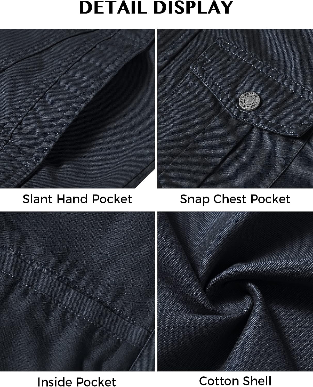 image:imageWenVen Mens Casual Washed Cotton Military Jacket Spring Fall Stand Collar Workwear Canvas CoatNavy