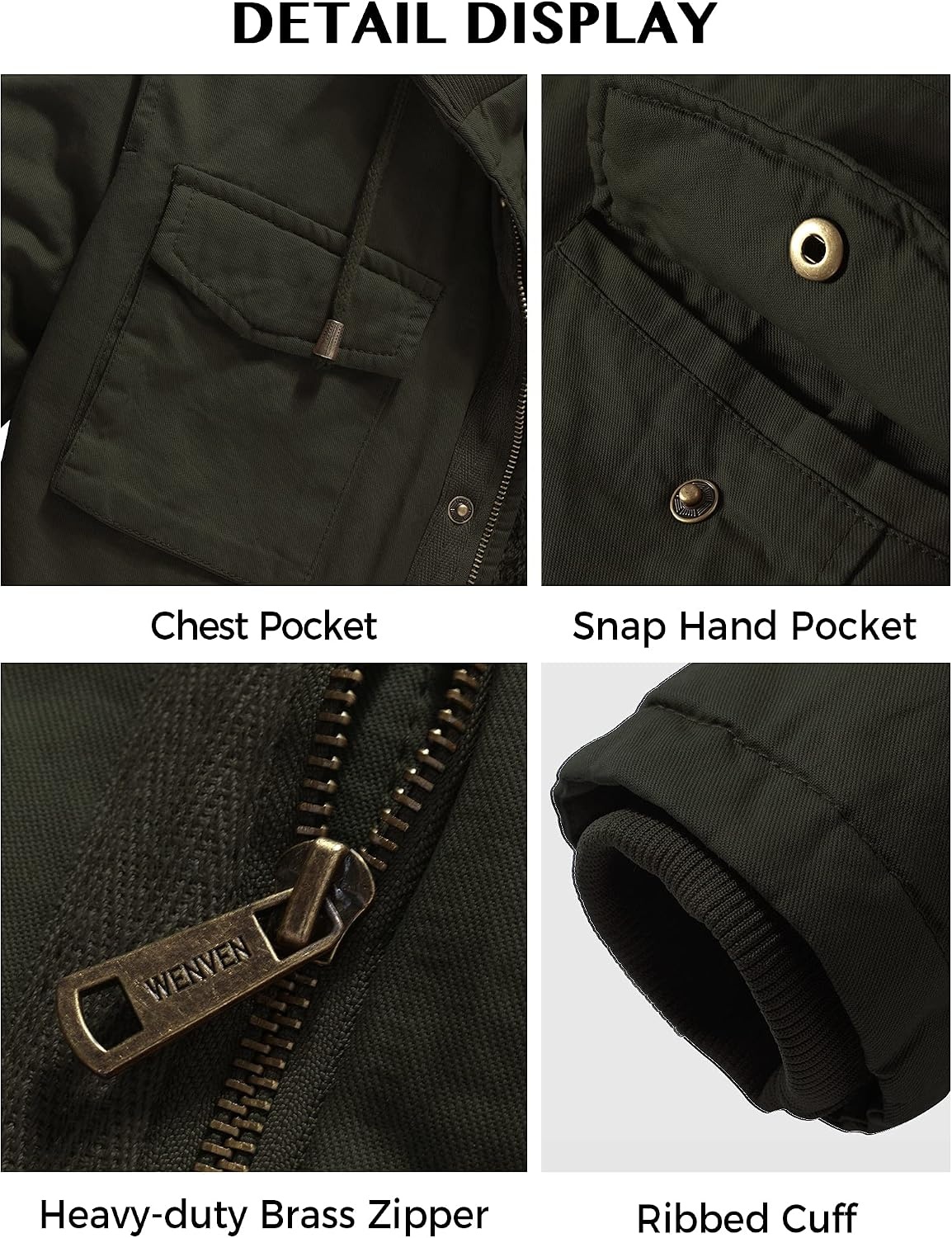 image:imageWenVen Mens Winter Thickened Military Parka Jacket Warm Coat Cotton Utility Outerwear with Removable HoodArmy Green