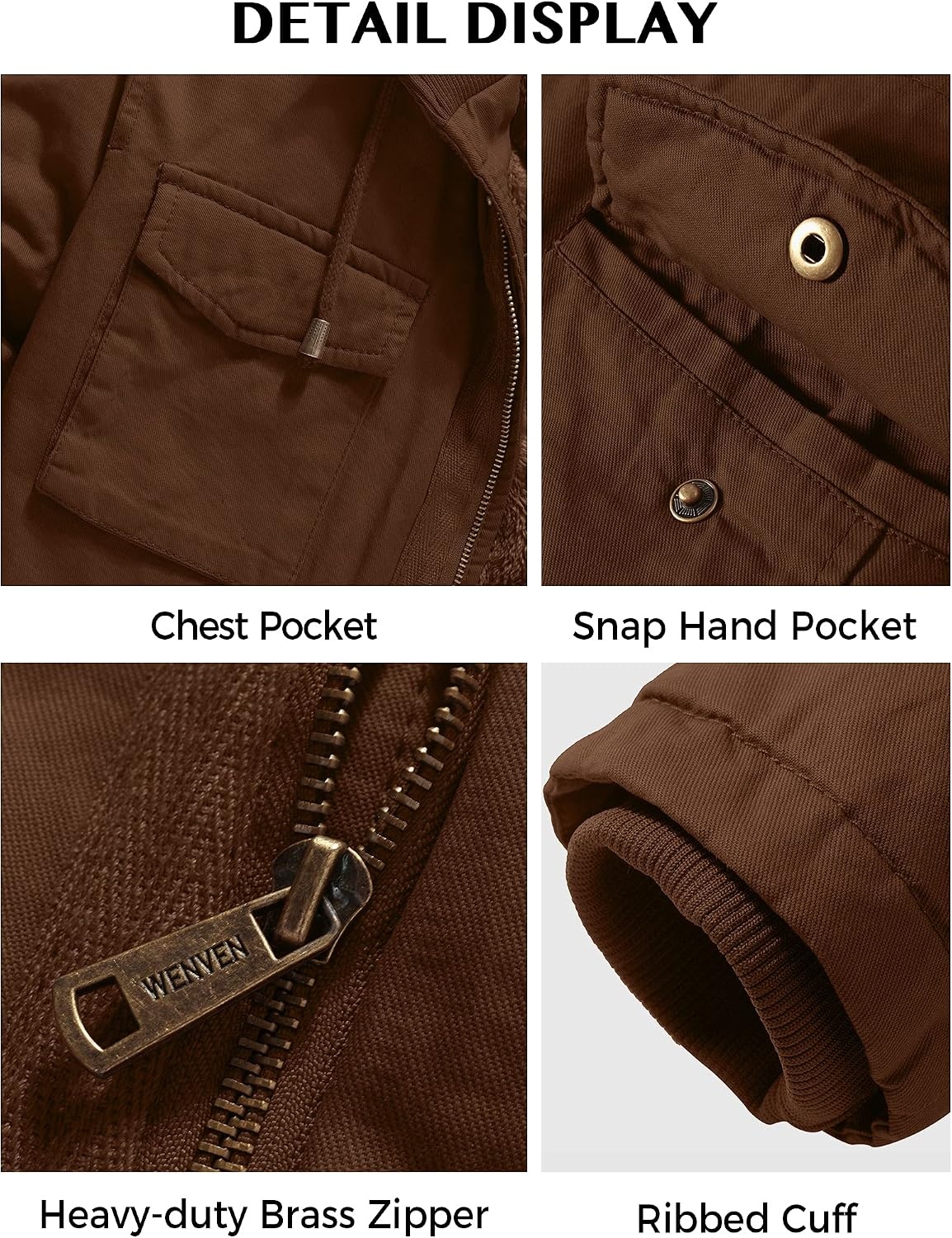 image:imageWenVen Mens Winter Thickened Military Parka Jacket Warm Coat Cotton Utility Outerwear with Removable HoodCoffee