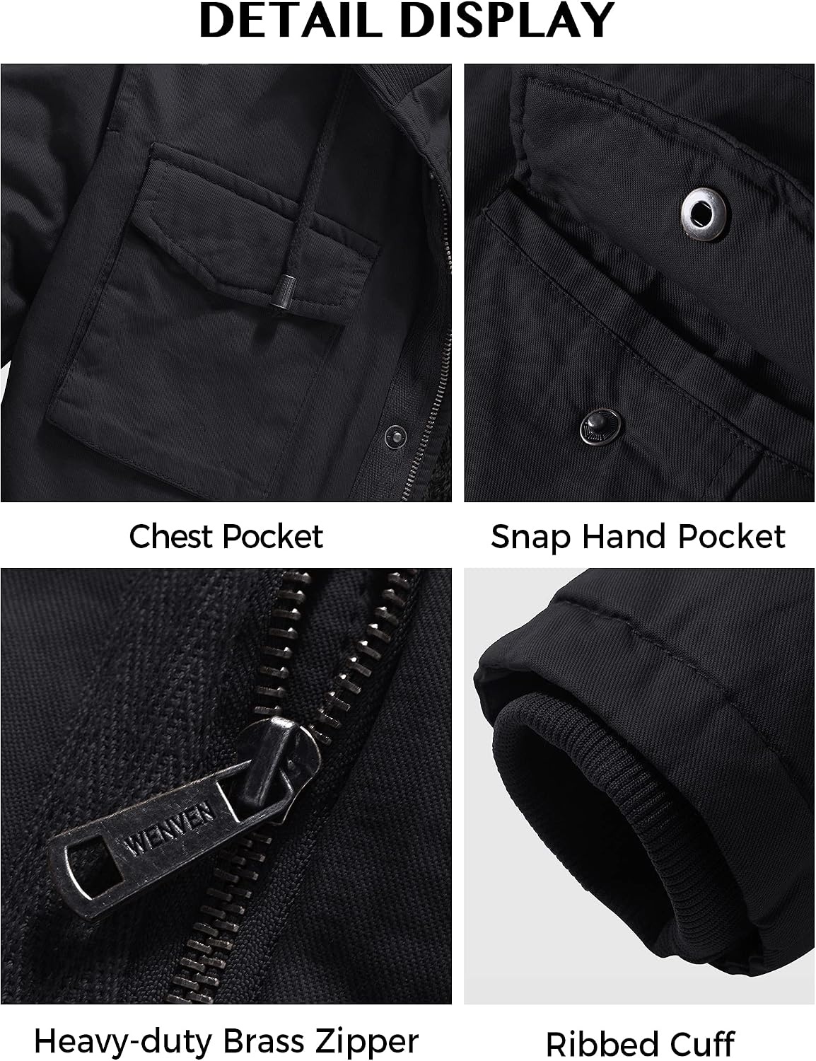 image:imageWenVen Mens Winter Thickened Military Parka Jacket Warm Coat Cotton Utility Outerwear with Removable HoodGrey