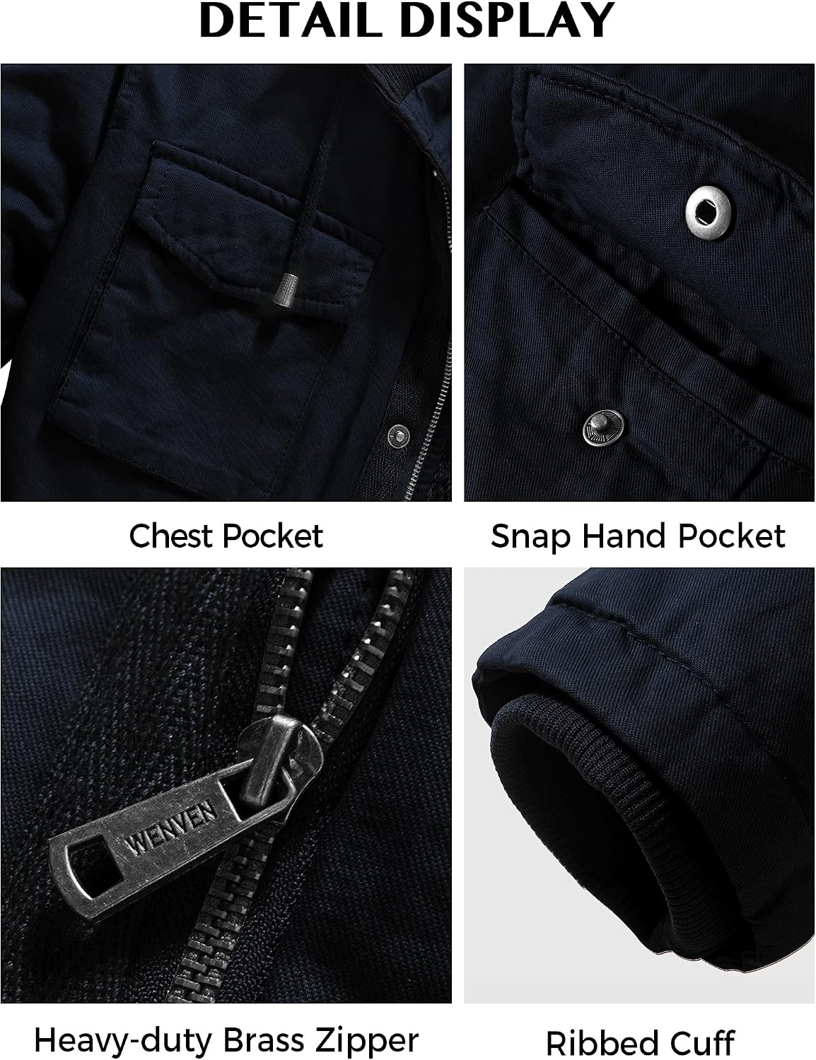image:imageWenVen Mens Winter Thickened Military Parka Jacket Warm Coat Cotton Utility Outerwear with Removable HoodNavy