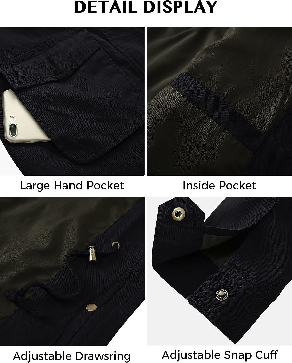 image:imageWenVen Womens Lightweight Cotton Military Hooded Utility Jacket Casual Removable Hooded AnorakBlack