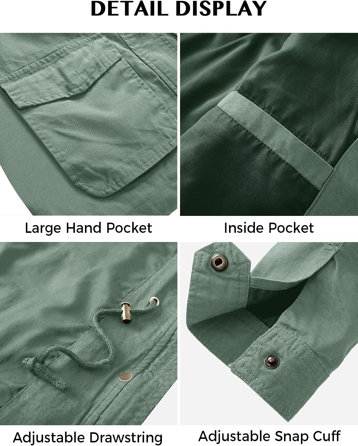 image:imageWenVen Womens Lightweight Cotton Military Hooded Utility Jacket Casual Removable Hooded AnorakGreen