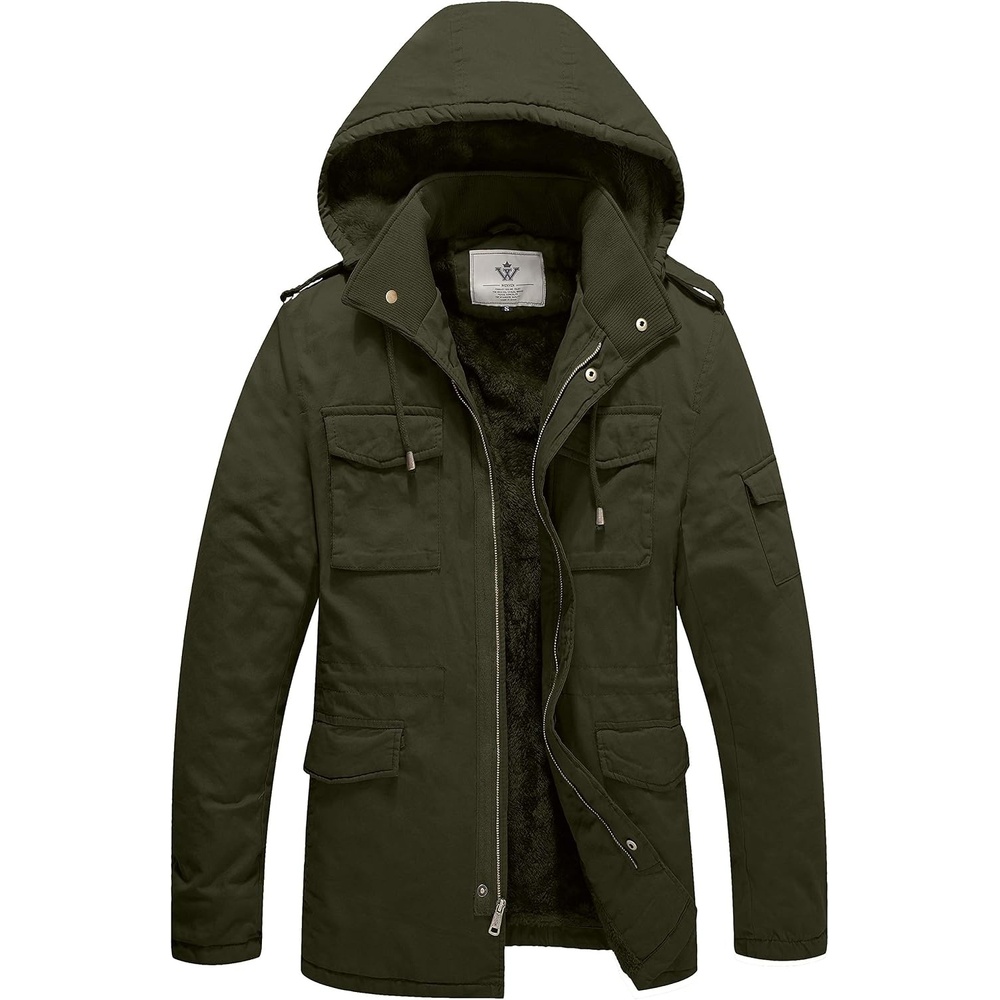 image:imageWenVen Mens Winter Thickened Military Parka Jacket Warm Coat Cotton Utility Outerwear with Removable HoodArmy Green