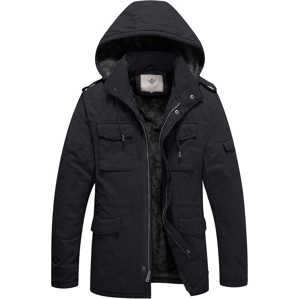 image:imageWenVen Mens Winter Thickened Military Parka Jacket Warm Coat Cotton Utility Outerwear with Removable HoodGrey
