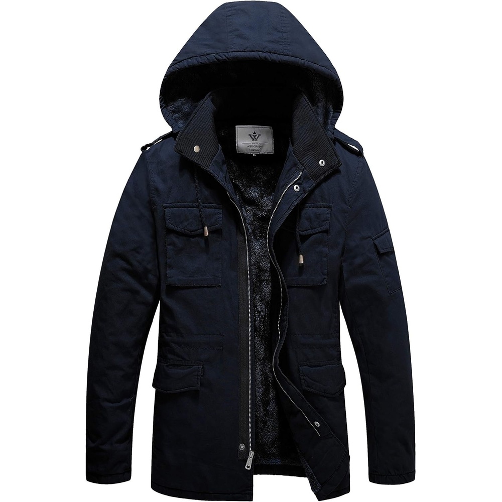 image:imageWenVen Mens Winter Thickened Military Parka Jacket Warm Coat Cotton Utility Outerwear with Removable HoodNavy