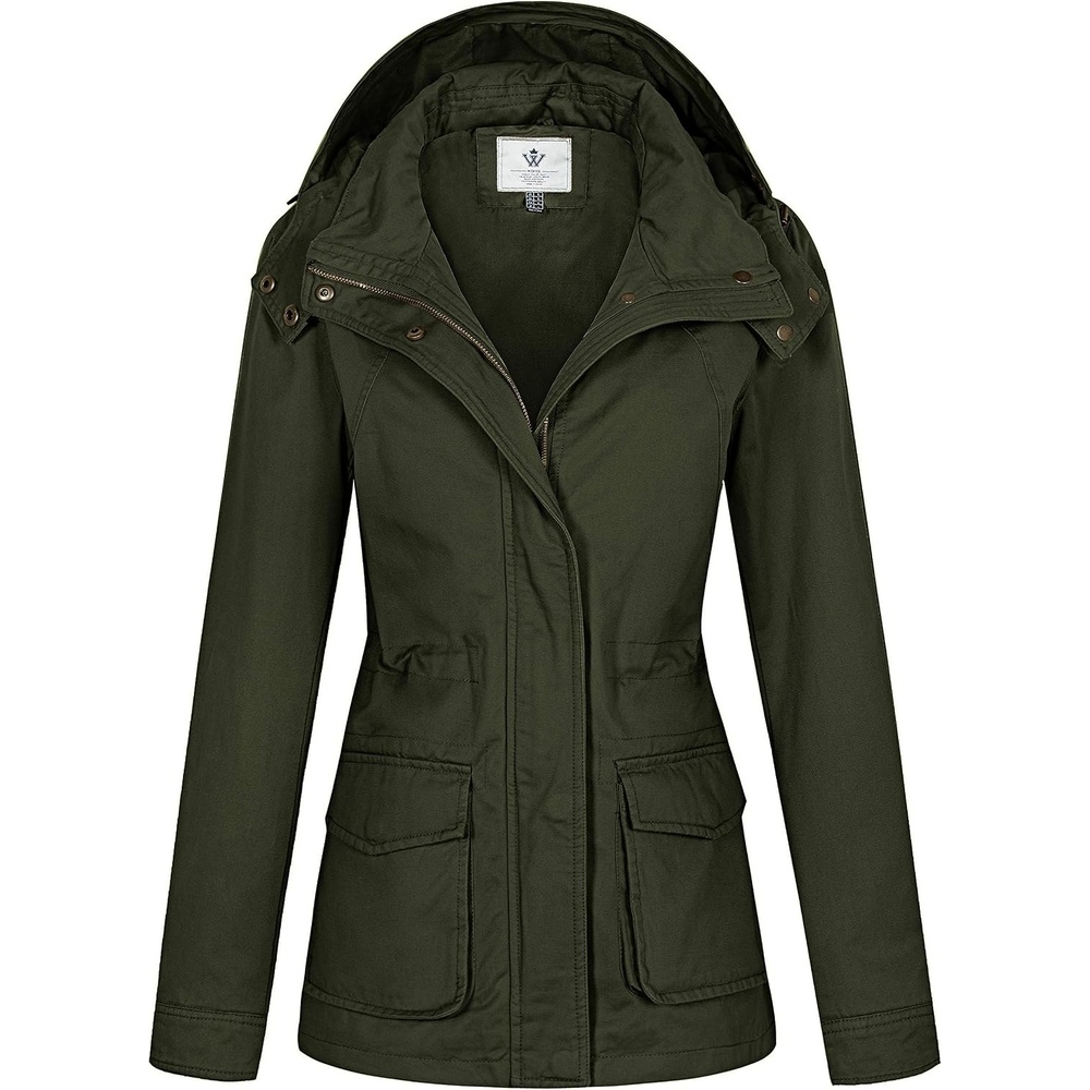 image:imageWenVen Womens Lightweight Cotton Military Hooded Utility Jacket Casual Removable Hooded AnorakArmy Green