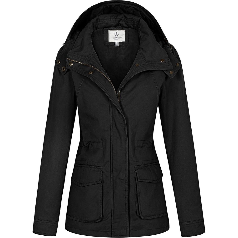 image:imageWenVen Womens Lightweight Cotton Military Hooded Utility Jacket Casual Removable Hooded AnorakBlack