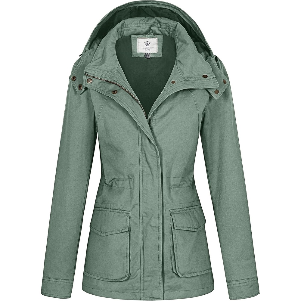 image:imageWenVen Womens Lightweight Cotton Military Hooded Utility Jacket Casual Removable Hooded AnorakGreen