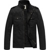 WenVen Men’s Casual Washed Cotton Military Jacket | Spring Fall Stand Collar Workwear Canvas Coat(Black)