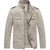 WenVen Men’s Casual Washed Cotton Military Jacket | Spring Fall Stand Collar Workwear Canvas Coat(Desert Sand)