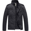 WenVen Men’s Casual Washed Cotton Military Jacket | Spring Fall Stand Collar Workwear Canvas Coat(Grey)