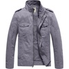 WenVen Men’s Casual Washed Cotton Military Jacket | Spring Fall Stand Collar Workwear Canvas Coat(Light Grey)