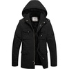 WenVen Men’s Winter Thickened Military Parka Jacket Warm Coat | Cotton Utility Outerwear with Removable Hood(Black)